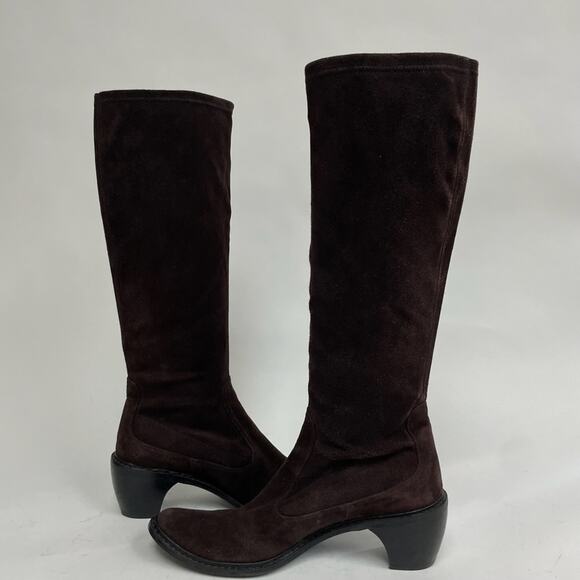 Stuart Weitzman Brown Suede Tall Knee High Heeled Boots Chocolate US 7.5 - Picture 7 of 11